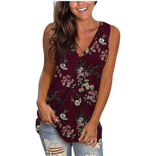 

Women's Tank Top Floral Casual Daily Tank Top Camis Sleeveless V Neck Basic Essential Sexy Boho Light Blue Black Blue S