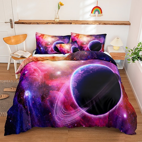 

Galaxy Pattern 3-Piece Duvet Cover Set Hotel Bedding Sets Comforter Cover with Soft Lightweight Microfiber, Include 1 Duvet Cover, 2 Pillowcases for Double/Queen/King(1 Pillowcase for Twin/Single)