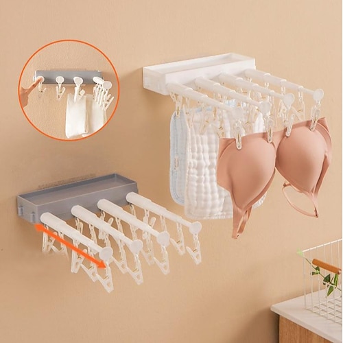 

Wall-mounted Retractable Folding Underwear Drying Rack Dormitory Free Punching Clothespin Socks Underwear Windproof Storage Clip