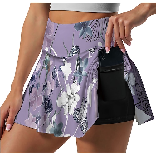 

Women's Running Skirt Athletic Skorts Side Pockets 2 in 1 Bottoms Athletic Athleisure Breathable Quick Dry Moisture Wicking Fitness Gym Workout Running Sportswear Activewear Floral Purple Blue