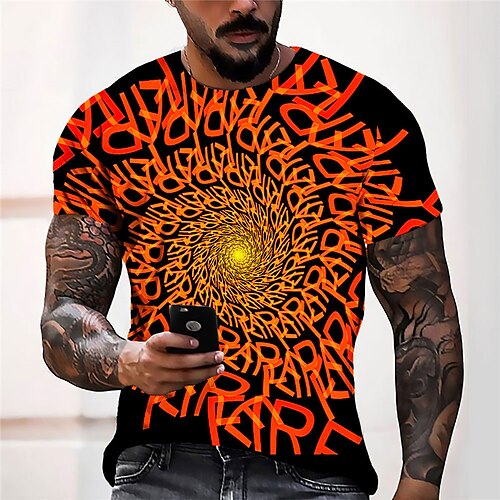 

Men's Unisex T shirt Tee Letter Optical Illusion Graphic Prints Crew Neck Orange 3D Print Outdoor Street Short Sleeve Print Clothing Apparel Sports Designer Casual Big and Tall / Summer / Summer