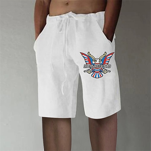 

Men's Stylish Designer Straight Shorts Elastic Waist Print Short Pants Sports Outdoor Daily Graphic Prints Eagle Cotton Blend Comfort Breathable Mid Waist White M L XL XXL 3XL / Summer / Beach