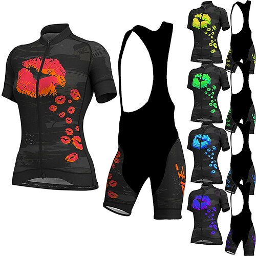 

21Grams Women's Cycling Jersey with Bib Shorts Short Sleeve Mountain Bike MTB Road Bike Cycling Green Black Blue Graphic Bike Clothing Suit 3D Pad Breathable Quick Dry Moisture Wicking Back Pocket
