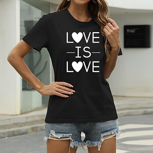 

Women's T shirt Graphic LOVE Letter Print Round Neck Basic Tops Green Blue White
