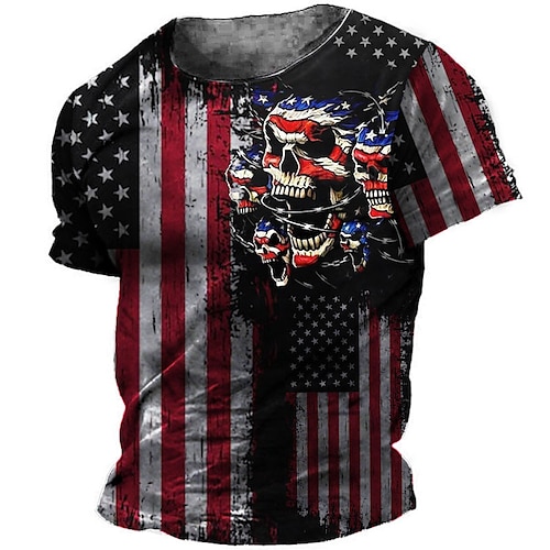 

Men's Unisex T shirt Tee Skull Graphic Prints National Flag Crew Neck Red 3D Print Outdoor Street Short Sleeve Print Clothing Apparel Sports Designer Casual Big and Tall / Summer / Summer