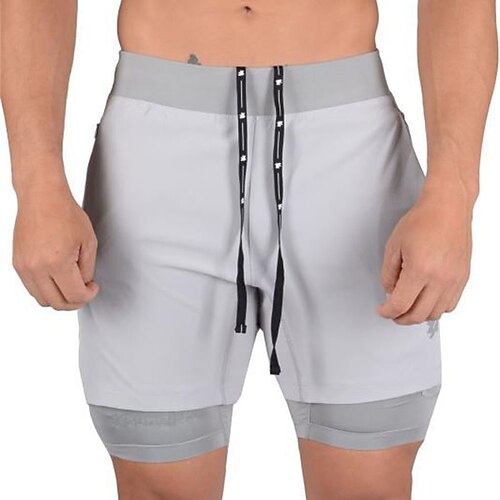 

Men's Casual / Sporty Active Shorts 2 in 1 Drawstring Pocket Knee Length Pants Sports Outdoor Casual Micro-elastic Solid Color Breathable Quick Dry Mid Waist Black Light gray Dark Gray Navy Blue L XL