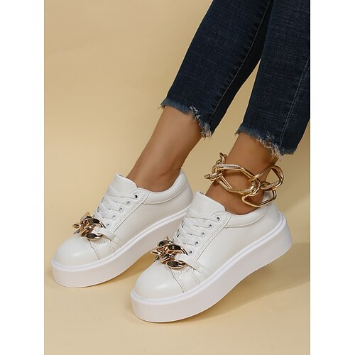 

Women's Sneakers Daily Plus Size Platform Sneakers White Shoes Summer Flat Heel Round Toe Casual Minimalism Walking Shoes Synthetics Loafer Solid Colored White