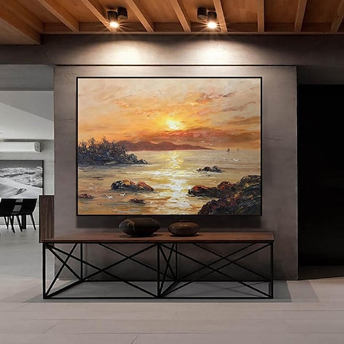 

Pintura a óleo artesanal decoração de arte de parede de lona faca abstrata pintura paisagem amarela para decoração de casa rolada sem moldura pintura não esticada