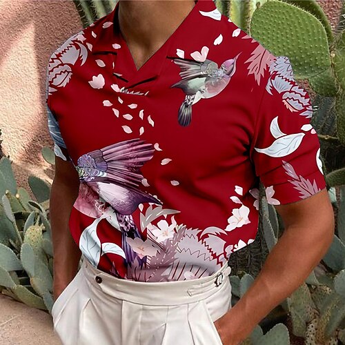 

Men's Collar Polo Shirt Golf Shirt Animal Bird Turndown Red 3D Print Casual Daily Short Sleeve Button-Down Print Clothing Apparel Fashion Designer Casual Breathable / Sports