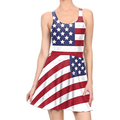 

USA Flagg Kjoler Cosplay kostyme Voksne Dame Cosplay mønster kjole Fest Festival Festival / høytid polyester Rød / Brun / Grå Dame Lett Karneval Kostumer Flagg