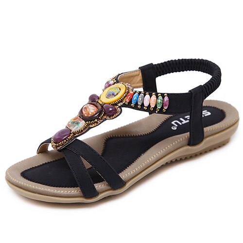 

Women's Sandals Flat Sandals Pearl Flat Heel Round Toe Open Toe Elegant Casual Daily Office Walking Shoes PU Leather Elastic Band Spring Summer Solid Colored Almond Black