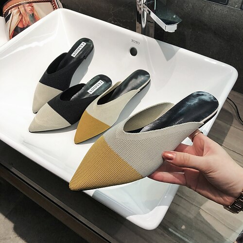 

Women's Mules Daily Sexy Shoes Plus Size Heeled Mules Summer Flat Heel Pointed Toe Tissage Volant Loafer Braided Black Yellow