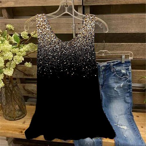 

Women's Plus Size Tops Tank Top Color Gradient Print Sleeveless Crew Neck Streetwear Casual Holiday Daily Vacation Polyester Spring Summer Green Blue