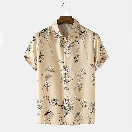 

Men's Shirt Floral Turndown Street Casual Button-Down Short Sleeve Tops Casual Fashion Breathable Comfortable Khaki