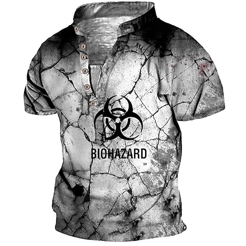 

Men's Henley Shirt Tee T shirt Tee 3D Print Graphic Crack Plus Size Stand Collar Daily Sports Button-Down Print Short Sleeve Tops Basic Casual Designer Big and Tall Dark Gray