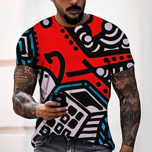 

Men's Tee T shirt Tee 3D Print Graphic Round Neck Casual Daily 3D Print Short Sleeve Tops Fashion Designer Cool Comfortable Red