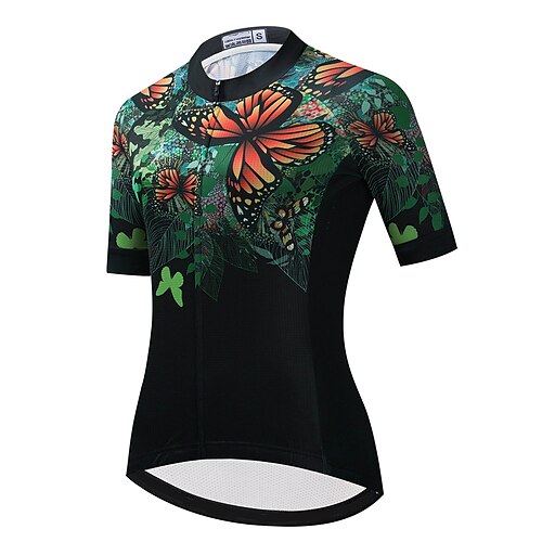 

21Grams Women's Cycling Jersey Short Sleeve Bike Top with 3 Rear Pockets Mountain Bike MTB Road Bike Cycling Breathable Quick Dry Moisture Wicking Reflective Strips Green Butterfly Polyester Spandex