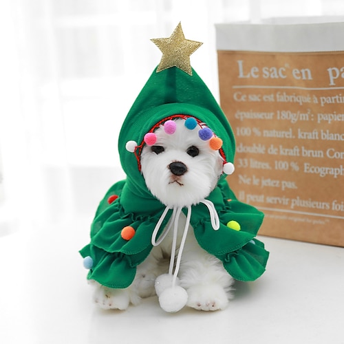 

Dog Cat Cloak Christmas Christmas Tree Adorable Sweet Christmas Festival Winter Dog Clothes Puppy Clothes Dog Outfits Breathable Green Costume for Girl and Boy Dog Cloth S M L