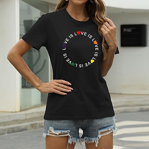 

Women's T shirt Graphic LOVE Letter Print Round Neck Basic Tops Green Blue White