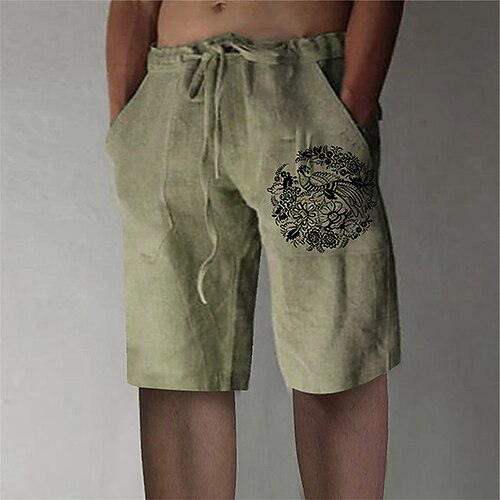 

Men's Stylish Casual Straight Shorts Elastic Waist Print Short Pants Sports Outdoor Daily Graphic Prints Bird Cotton Blend Comfort Breathable Mid Waist Green M L XL XXL 3XL / Summer / Beach