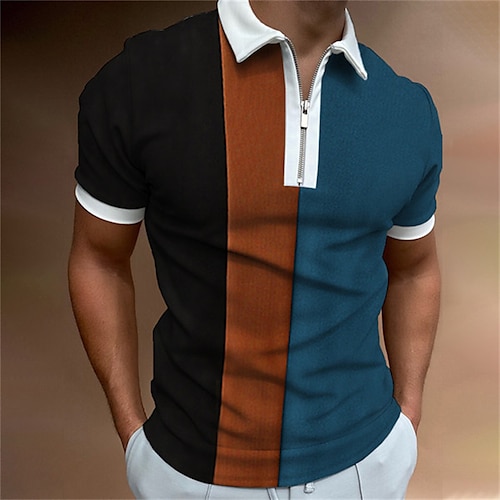 

Per uomo POLO Camicia da golf Golf Color Block Collo ripiegabile Blu Marrone chiaro Marrone Esterno Strada Manica corta Cerniera Abbigliamento Di tendenza Informale Traspirante Comodo