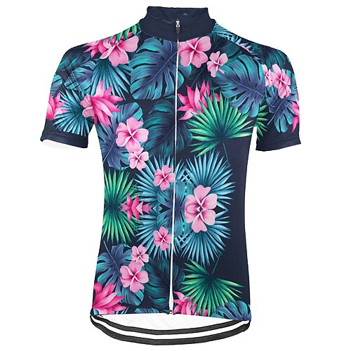 

21Grams Men's Cycling Jersey Short Sleeve Bike Top with 3 Rear Pockets Mountain Bike MTB Road Bike Cycling Breathable Quick Dry Moisture Wicking Reflective Strips Green Floral Botanical Polyester