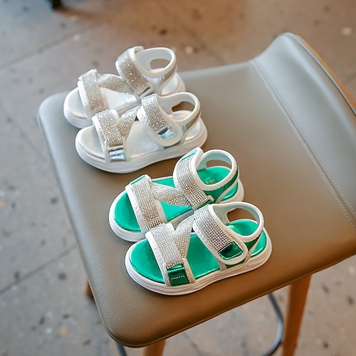 

Girls' Sandals Princess Shoes Leather Portable Non-slipping Princess Shoes Big Kids(7years ) Little Kids(4-7ys) Daily Prom Outdoor Indoor Magic Tape Green Silver Spring Summer