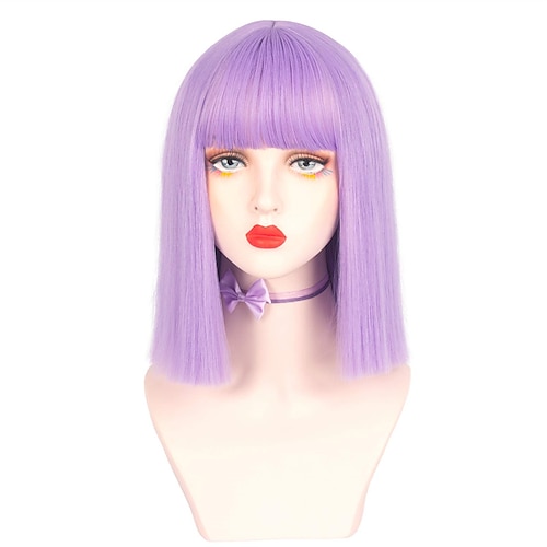 

The Owl House Amity Blight Wigs Short Purple Wigs for Women Straight Bob Cut Light Purple Wig with Bangs Heat Resistant Hair Wigs Daily Use Cosplay Wigs Colorful 12 Inches