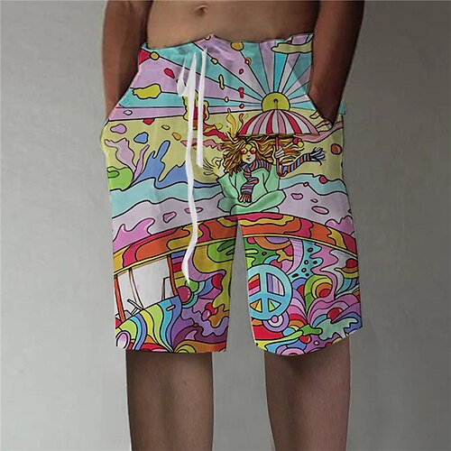 

Men's Shorts Beach Shorts Elastic Waist 3D Print Straight Leg Cartoon Graphic Prints Comfort Breathable Short Sports Outdoor Daily Cotton Blend Designer Stylish Rainbow