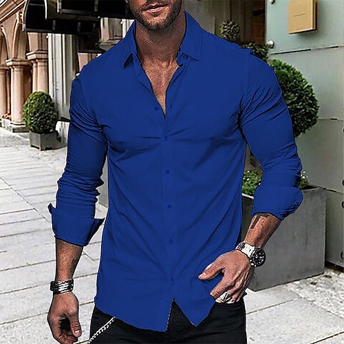 

Men's Dress Shirt Shirt Solid Colored Classic Collar Wine Black Navy Blue Royal Blue White Work Daily Long Sleeve Clothing Apparel Business