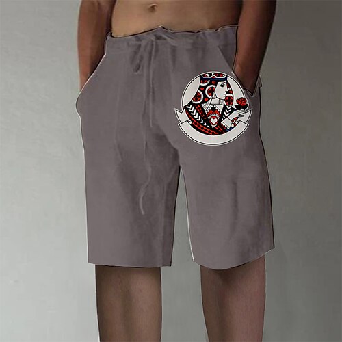 

Men's Stylish Casual Straight Shorts Elastic Waist Print Short Pants Sports Outdoor Daily Graphic Prints Poker Cotton Blend Comfort Breathable Mid Waist Brown M L XL XXL 3XL / Summer / Beach
