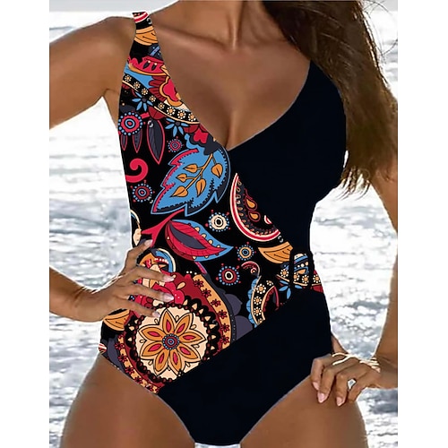 

Mujer Bañadores Una pieza Monokini Normal Traje de baño Control de barriga Estampado Estampado Floral Negro Acolchado Escote en V Trajes de baño Deportes Vacaciones Sensual