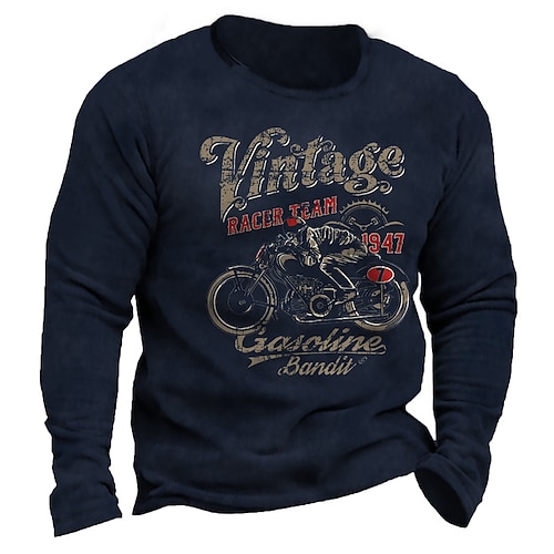 

Men's Unisex Sweatshirt Pullover Graphic Prints Motorcycle Letter Print Daily Sports 3D Print Casual Vintage Hoodies Sweatshirts Navy Blue