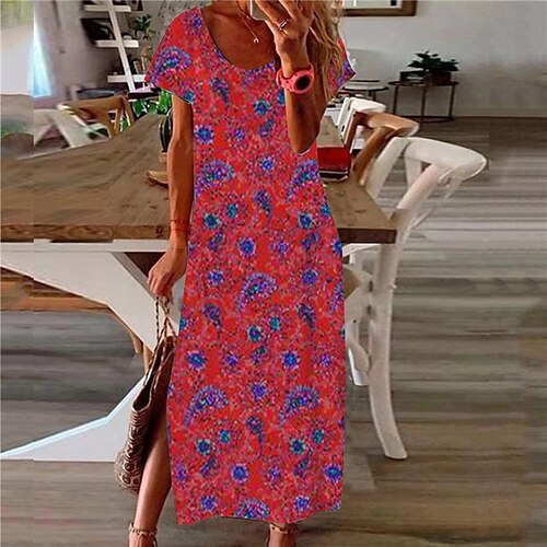 

Mujer Vestido informal Vestido de cambio Negro Amarillo Rojo Manga Corta Floral Separado Primavera Verano Escote en Pico Holgado 2022 S M L XL XXL 3XL