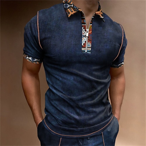 

Hombre Camisa POLO Exterior Calle Cuello Vuelto Cremallera de un cuarto Manga Corta Moda Casual Color sólido Cremallera Cremallera de un cuarto Verano Primavera Ajuste regular Azul Real Camisa