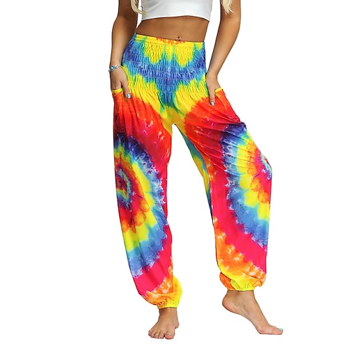 

Women's Sweatpants Chinos Pants Trousers Bloomers Green Blue Purple Mid Waist Casual / Sporty Athleisure Casual Weekend Side Pockets Print Micro-elastic Full Length Comfort Tie Dye One-Size