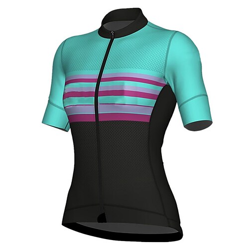 

21Grams Women's Cycling Jersey Short Sleeve Bike Top with 3 Rear Pockets Mountain Bike MTB Road Bike Cycling Breathable Quick Dry Moisture Wicking Reflective Strips Green Red Stripes Polyester Spandex