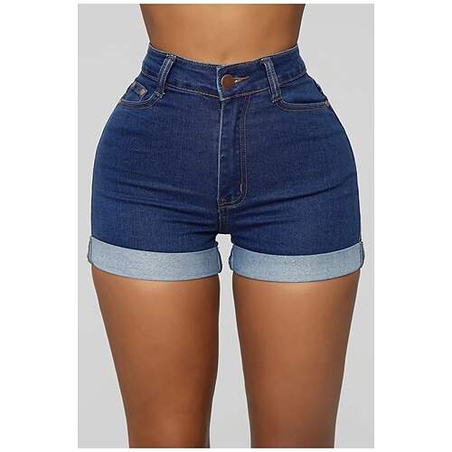 

Women's Jeans Shorts Hot Pants Denim Dark Blue Light Blue Mid Waist Fashion Casual Weekend Side Pockets Micro-elastic Short Comfort Solid Color S M L XL XXL