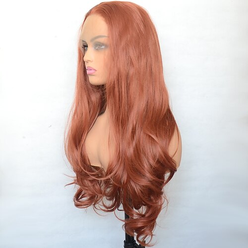 

Copper Red Synthetic Lace Front Wig Wave Heat Resistant Fiber Natural Hairline Cosplay For Women