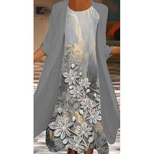 

Mujer Vestido informal Conjunto de vestido Vestido de dos piezas Vestido Midi Blanco Azul Piscina Gris Manga Larga Floral Estampado Verano Primavera Cuello Barco Vacaciones Vestido de invierno