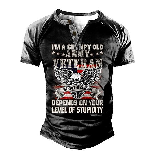 

Men's Henley Shirt Tee T shirt Tee 3D Print Graphic Color Block Eagle Plus Size Henley Daily Sports Patchwork Button-Down Short Sleeve Tops Basic Casual Classic Designer Black