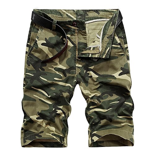 

Men's Casual Sports Shorts Beach Shorts Multiple Pockets Calf-Length Pants Inelastic Camouflage Solid Color Lightweight Sports Mid Waist Army Green Khaki Dark Blue 30 31 32 33 34