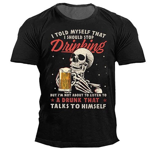 

Men's Unisex T shirt 3D Print Graphic Prints Skull Beer Crew Neck Street Daily Print Short Sleeve Tops Casual Designer Big and Tall Sports Black Navy Blue