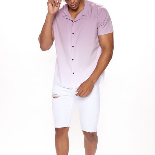 

Men's Shirt Gradient Turndown Street Casual Button-Down Short Sleeves Tops Casual Fashion Breathable Comfortable Green Pink