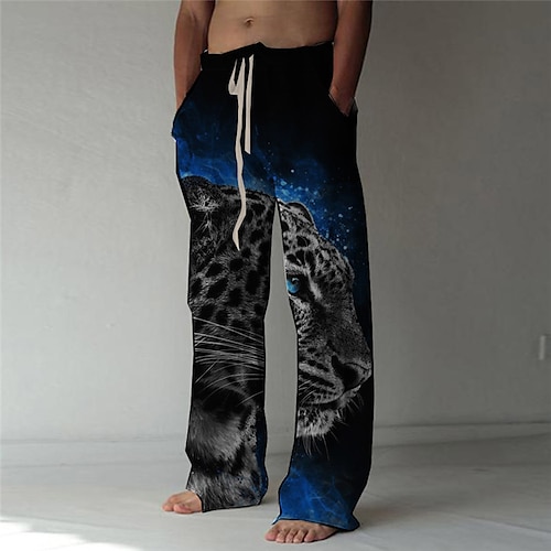 

Men's Trousers Beach Pants 3D Print Front Pocket Straight Leg Animal Leopard Graphic Prints Comfort Soft Casual Daily Fashion Big and Tall Green Purple