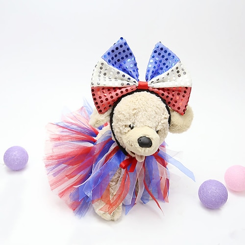 

American Flag Dog Bandana Bow Tie Hairpin Tutu Skirt - Dog Patriotic Costume Supplies for Small Medium Dogs Cats Puppy