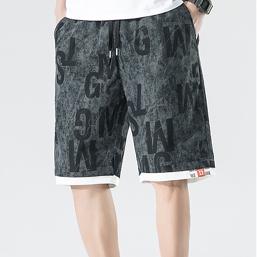

Men's Classic Style Fashion Active Shorts Drawstring Elastic Drawstring Design Print Knee Length Pants Sports Outdoor Casual Micro-elastic Graphic Prints Letter Comfort Breathable Mid Waist Black