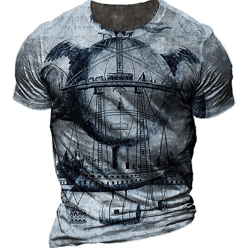 

Men's Unisex T shirt 3D Print Graphic Prints Building Crew Neck Street Daily Print Short Sleeve Tops Casual Designer Big and Tall Sports Gray