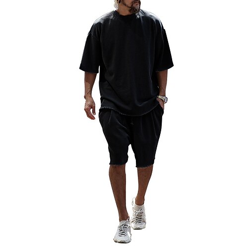

Men's Tracksuit Drawstring Pocket Crew Neck Solid Color Sport Athleisure Clothing Suit Half Sleeve Soft Comfortable Casual Leisure Sports Running Street Athleisure Daily Activewear / Stretchy