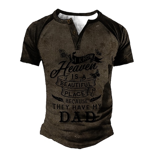 

Men's Henley Shirt Tee T shirt 3D Print Graphic Color Block Letter Plus Size Henley Daily Sports Patchwork Button-Down Short Sleeve Tops Basic Casual Classic Designer Brown